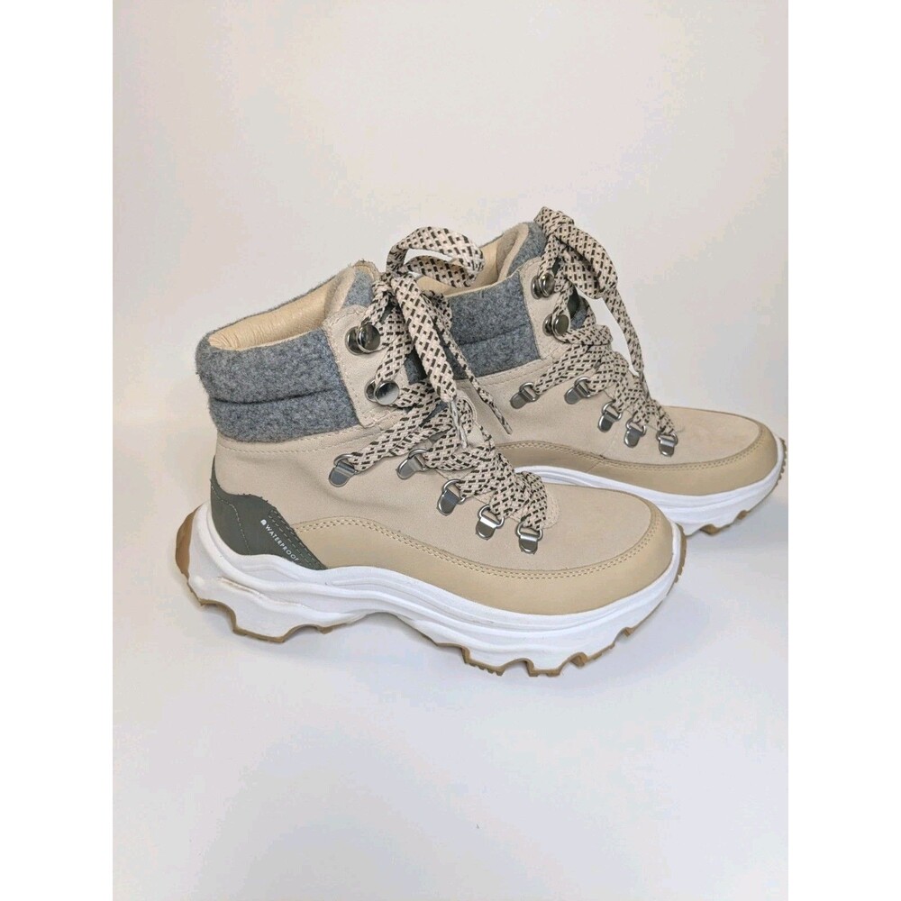 Sorel Beige and Gray Platform Hiking Ankle Boots